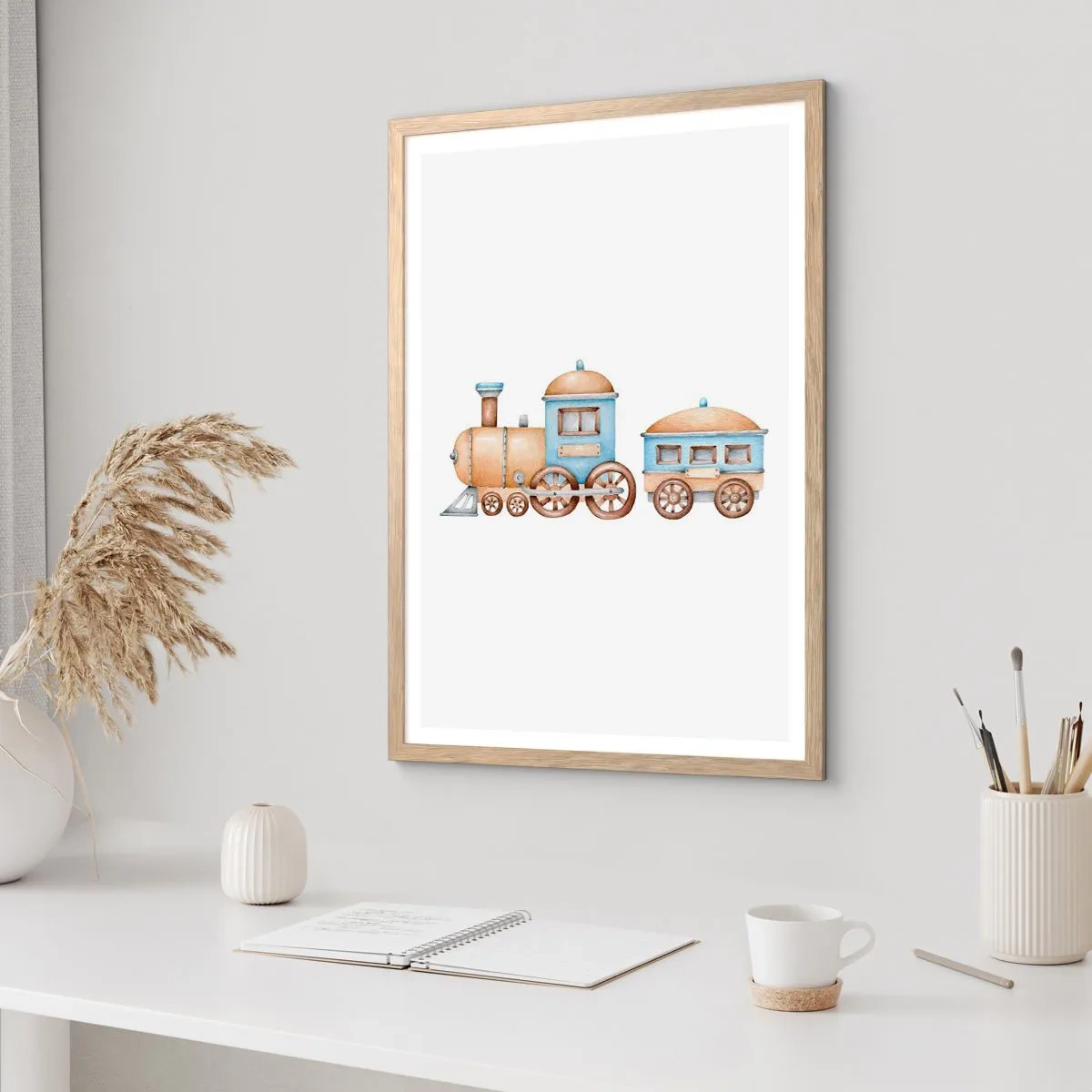 Poster in einem Rahmen aus heller Eiche - Am Bahnhof steht ... - 70x100 cm