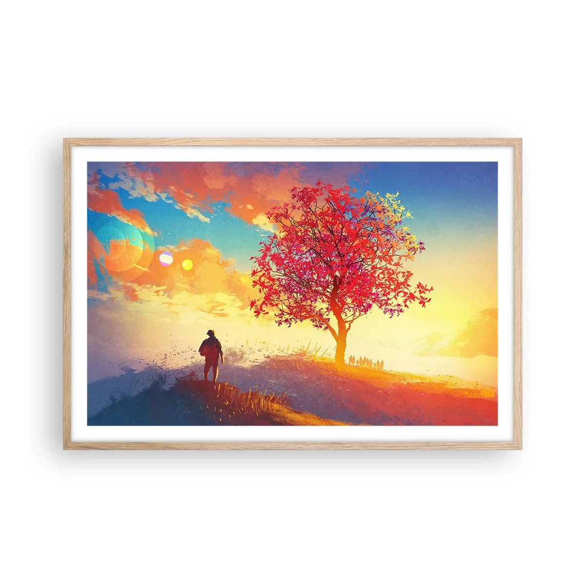 Poster in einem Rahmen aus heller Eiche - Pilger am Ziel - 91x61 cm
