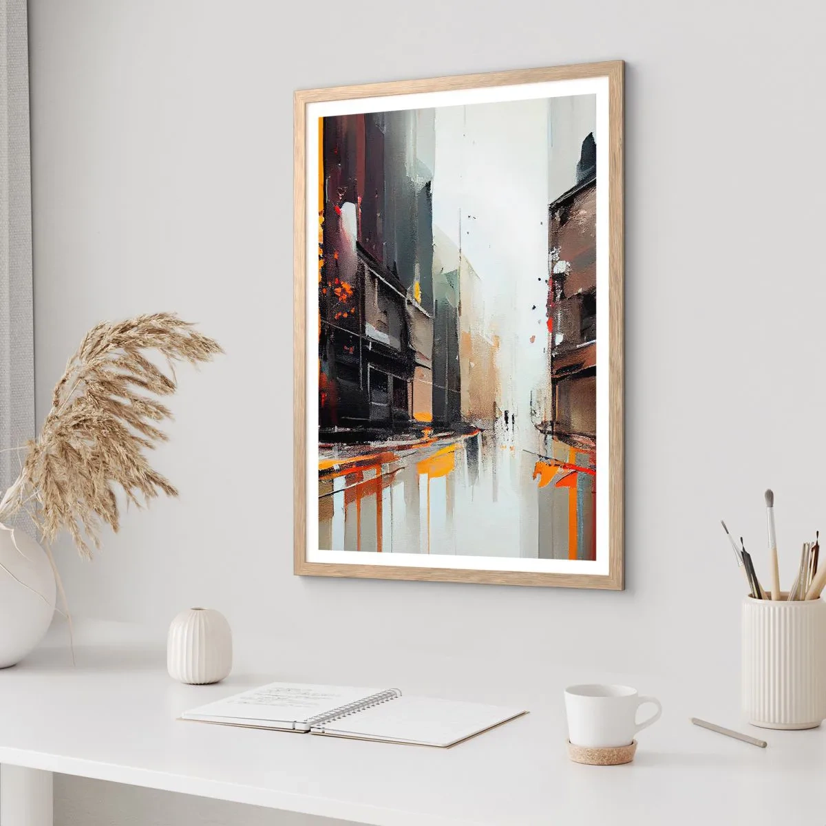 Poster in einem Rahmen aus heller Eiche - Regnerischer Tag - 40x50 cm