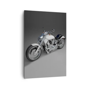 Bild auf Leinwand - Leinwandbild - Weißes Cruiser-Motorrad auf grauem Hintergrund - 70x100cm - So dass man hinknien möchte - Moderne Wanddekoration für Wohnzimmer und Schlafzimmer ARTTOR