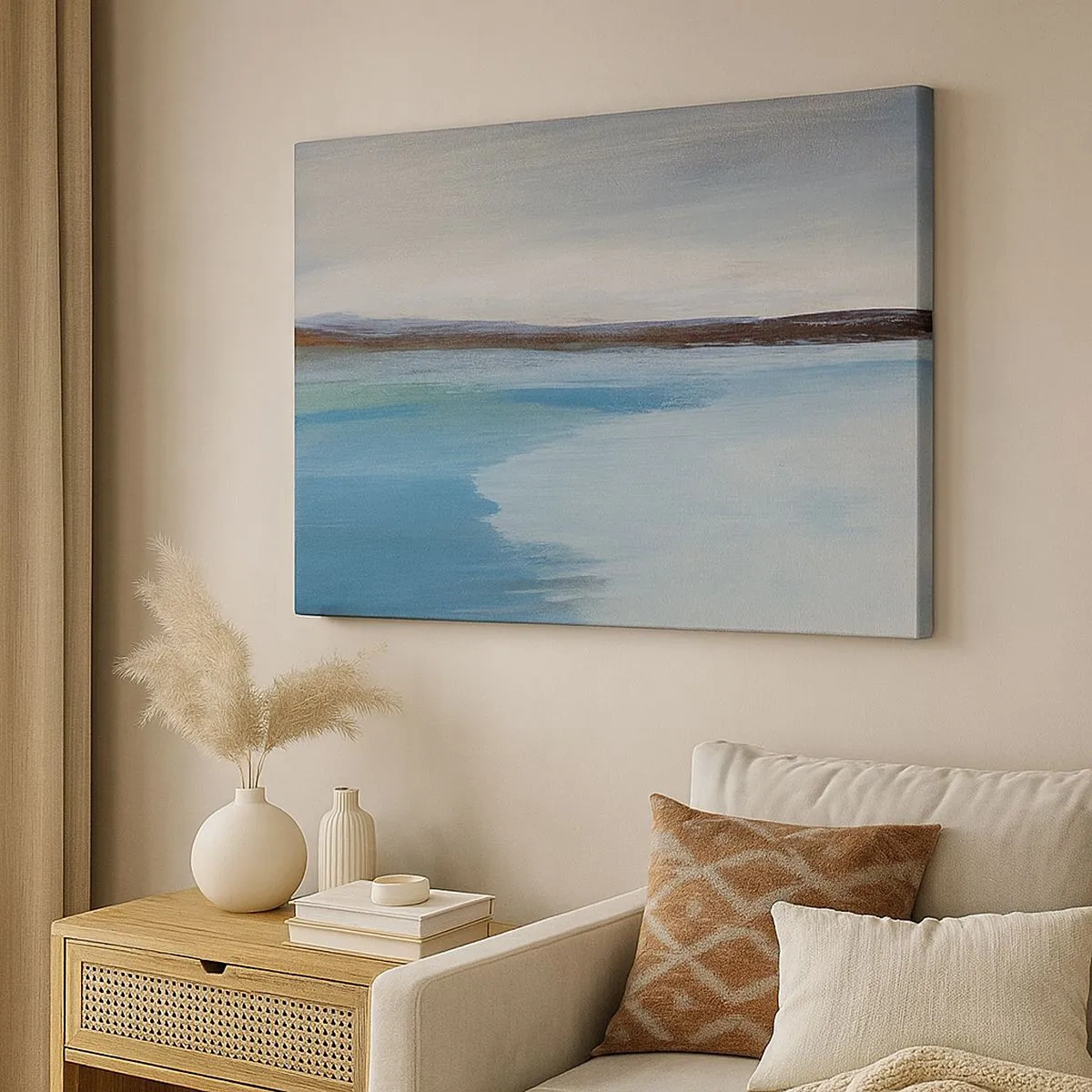 Bild auf Leinwand - Leinwandbild - Eine minimalistische Landschaft mit Wasserlinie und Horizont - 70x50cm - Horizontale Landschaft - Moderne Wanddekoration für Wohnzimmer und Schlafzimmer ARTTOR