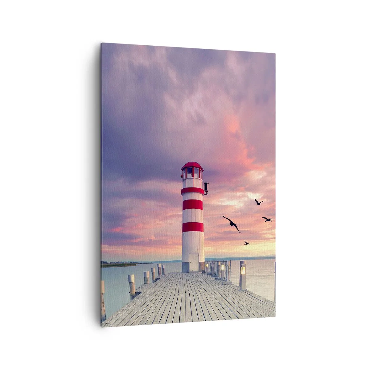 Bild auf Leinwand - Leinwandbild - Ein Leuchtturm auf dem Pier, umgeben von einem malerischen Sonnenuntergang - 70x100cm - Es ist Zeit zum Hafen zu gehen - Moderne Wanddekoration für Wohnzimmer und Schlafzimmer ARTTOR