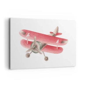 Bild auf Leinwand - Leinwandbild - Rotes Retro-Flugzeug auf weißem Hintergrund - 120x80cm - Bereit für Höhenflüge - Moderne Wanddekoration für Wohnzimmer und Schlafzimmer ARTTOR