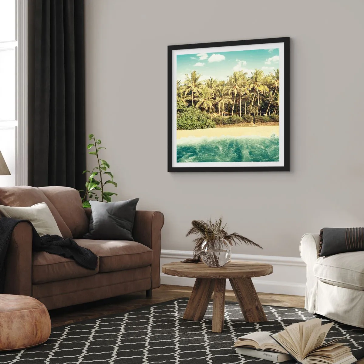 Poster in einem schwarzem Rahmen - Wie wäre es hier? - 30x30 cm