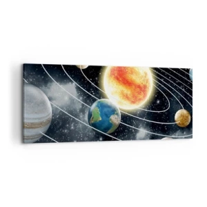 Bild auf Leinwand - Leinwandbild - Sonnensystem mit Planeten und Sonne im Weltraum - 120x50cm - Kosmischer Tanz - Moderne Wanddekoration für Wohnzimmer und Schlafzimmer ARTTOR