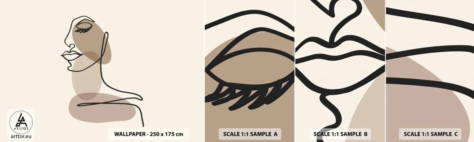 Fototapetenmuster Standard Eco - Eine gewisse Linie der Schönheit - Abstraktion, Das Gesicht einer Frau, Grafik - 100x30 cm