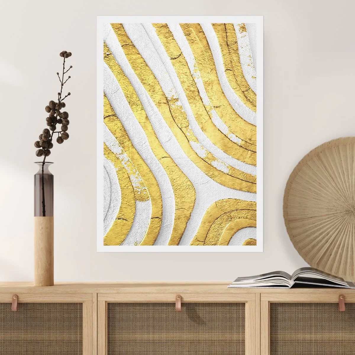 Poster - Komposition in Weiß und Gold - 70x100 cm