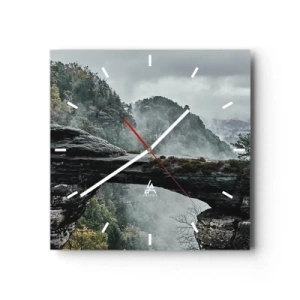 Wanduhr - Glasuhr - Abenteuer beginnt gleich - 40x40 cm