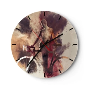 Wanduhr - Glasuhr - Eine Figur mit einem Fahrrad vor einem Hintergrund aus abstrakten Farben - 30x30cm - Eine Fahrradseele in Marmorformen - Moderne Wanddekoration für Wohnzimmer, Küche und Schlafzimmer ARTTOR
