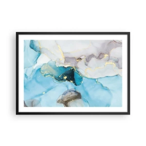 Poster in einem schwarzem Rahmen - Abstraktion in Blau- und Goldtönen mit subtilen Linien - 70x50cm - Eine Studie über das Zusammentreffen von Grau und Türkis - Moderne Wanddekoration für Wohnzimmer und Schlafzimmer ARTTOR