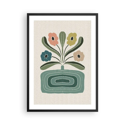 Poster in einem schwarzem Rahmen - Stilisierte Blumen in einer grafischen Komposition - 50x70cm - Symmetrischer Strauß - Moderne Wanddekoration für Wohnzimmer und Schlafzimmer ARTTOR