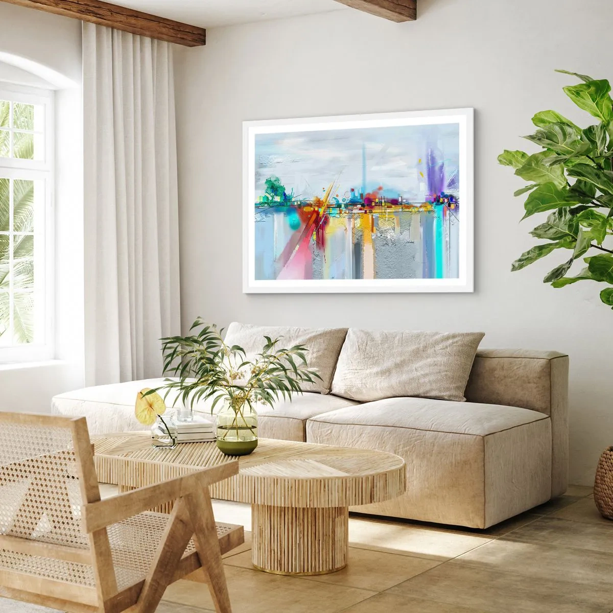 Poster in einem weißen Rahmen - Freudenbrücke über den Fluss des Lebens - 100x70 cm