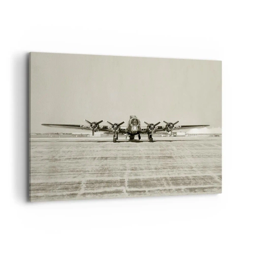 Bild auf Leinwand - Leinwandbild - Historisches Flugzeug auf dem Flughafen in Sepia - 100x70cm - Wie immer bereit - Moderne Wanddekoration für Wohnzimmer und Schlafzimmer ARTTOR