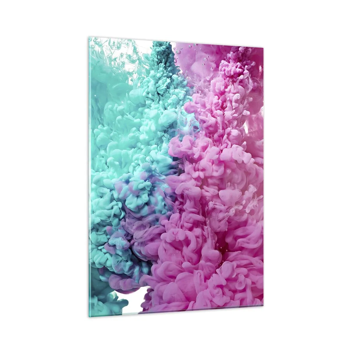 Glasbild - Bild auf glas - Bunte Tintenwolken in Pink und Türkis - 50x70cm - Letzte Begegnung - Moderne Wanddekoration für Wohnzimmer und Schlafzimmer ARTTOR