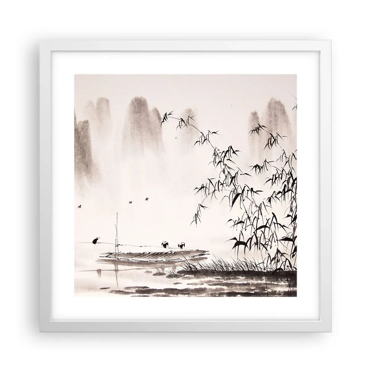 Poster in einem weißen Rahmen - Die Stille der Reisfelder - 40x40 cm