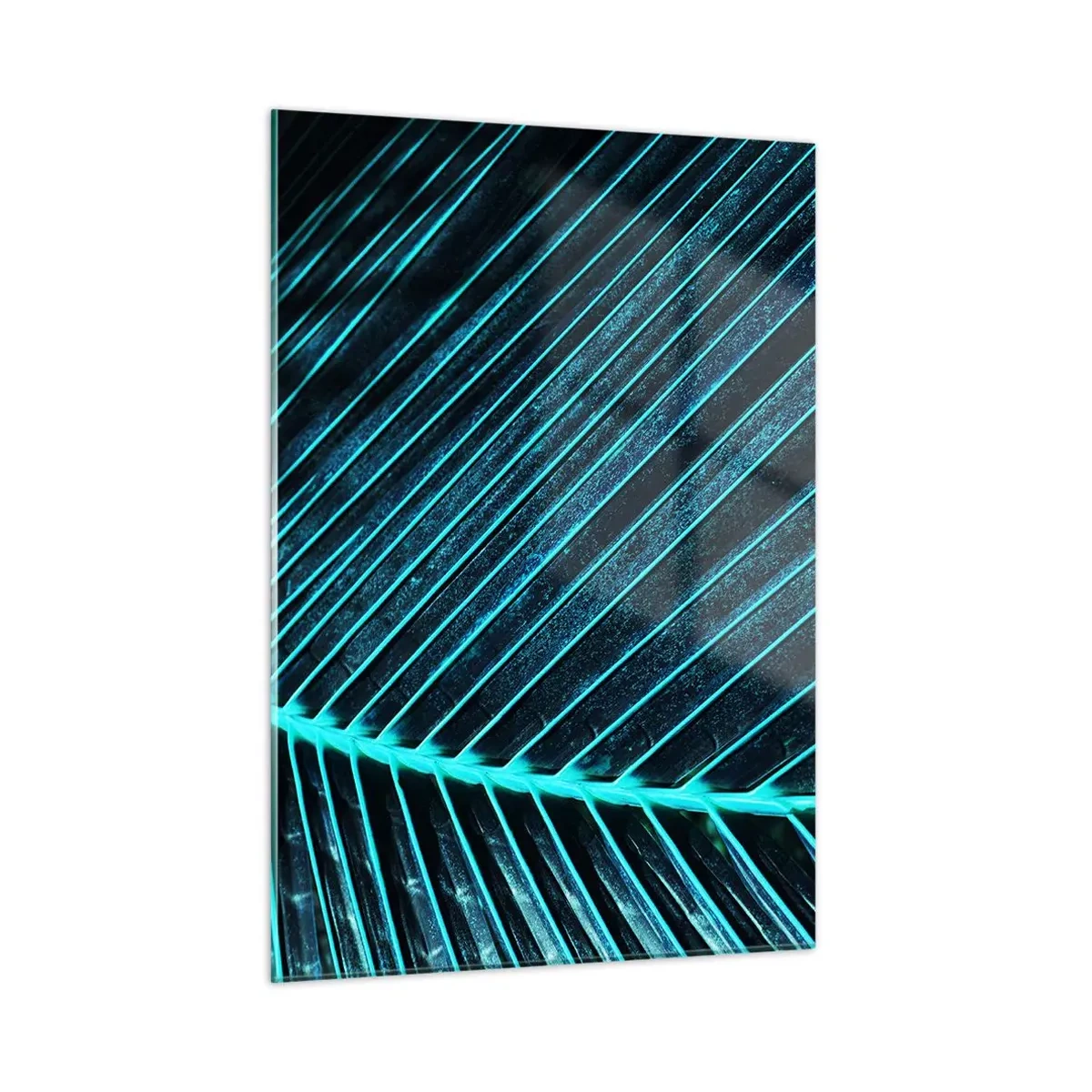 Glasbild - Bild auf glas - Makrofotografie eines Palmblattes in Türkistönen - 50x70cm - Grüne Textur - Moderne Wanddekoration für Wohnzimmer und Schlafzimmer ARTTOR