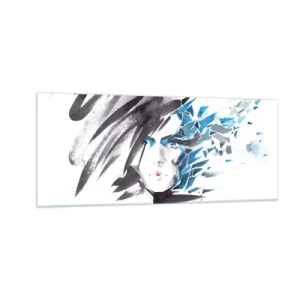 Glasbild - Bild auf glas - Sinnliches Portrait in Grau und Blau - 100x40 cm