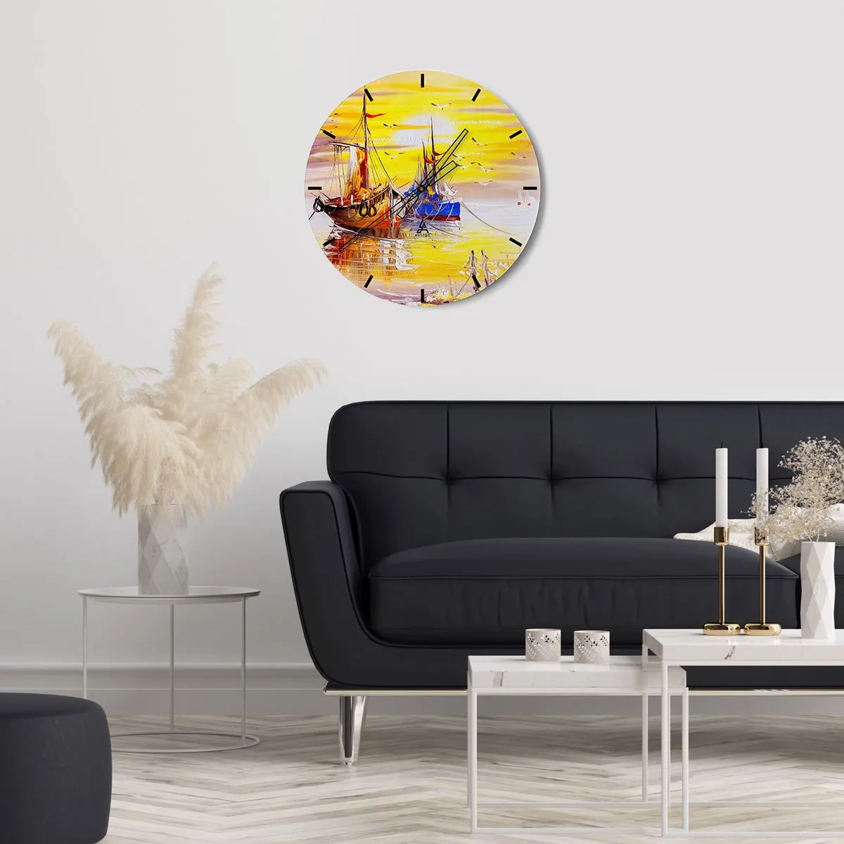 Wanduhr - Glasuhr - Eine wohlverdiente Pause im Hafen - 40x40 cm