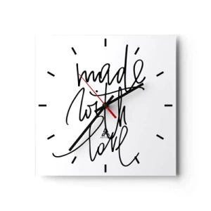 Wanduhr - Glasuhr - Schwarze Aufschrift „Made with love“ auf weißem Hintergrund - 30x30cm - Die beste Marke - Moderne Wanddekoration für Wohnzimmer und Schlafzimmer ARTTOR