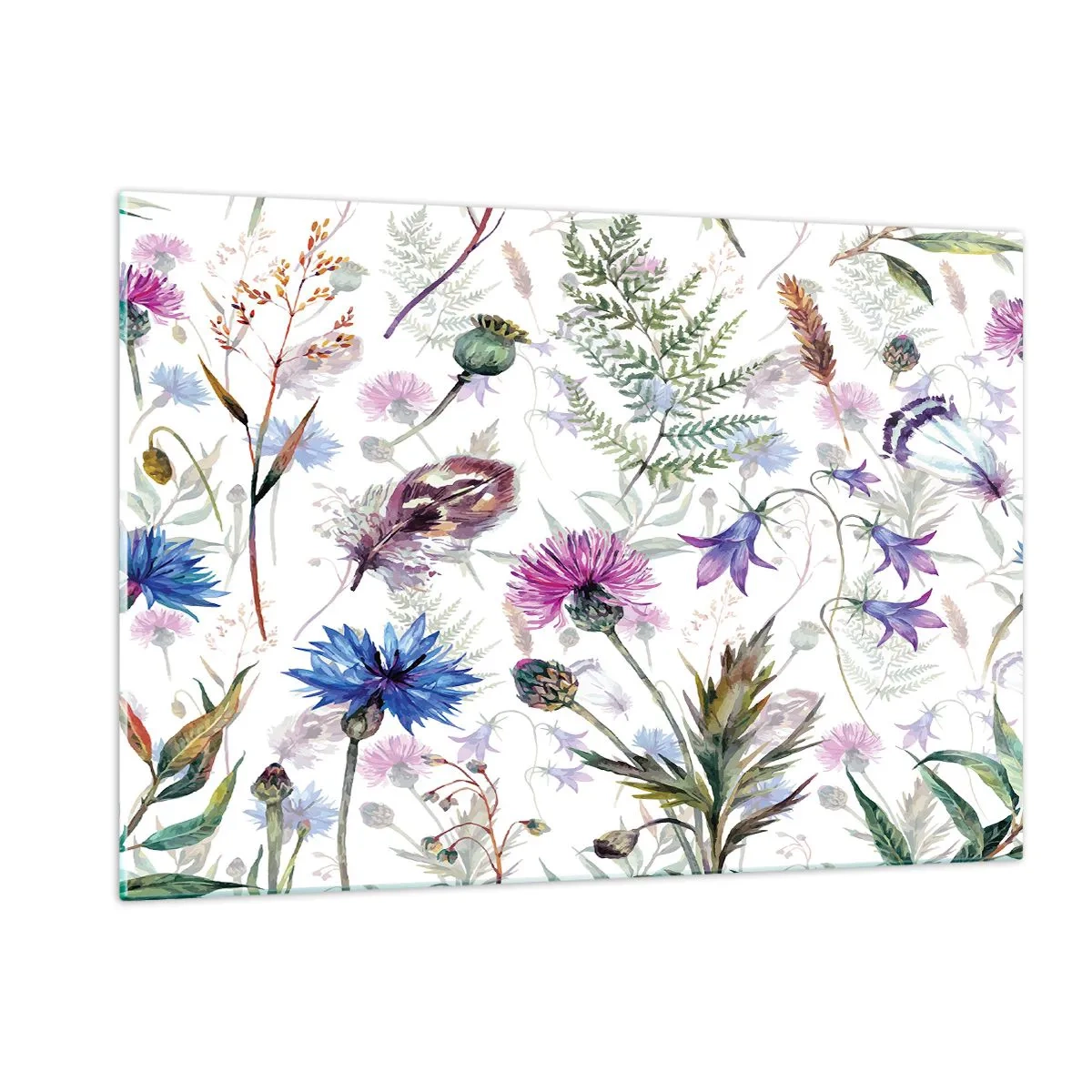 Glasbild - Bild auf glas - Zeichnungen von Wildblumen und Blättern auf hellem Hintergrund - 120x80cm - Polnisches Herbarium - Moderne Wanddekoration für Wohnzimmer und Schlafzimmer ARTTOR
