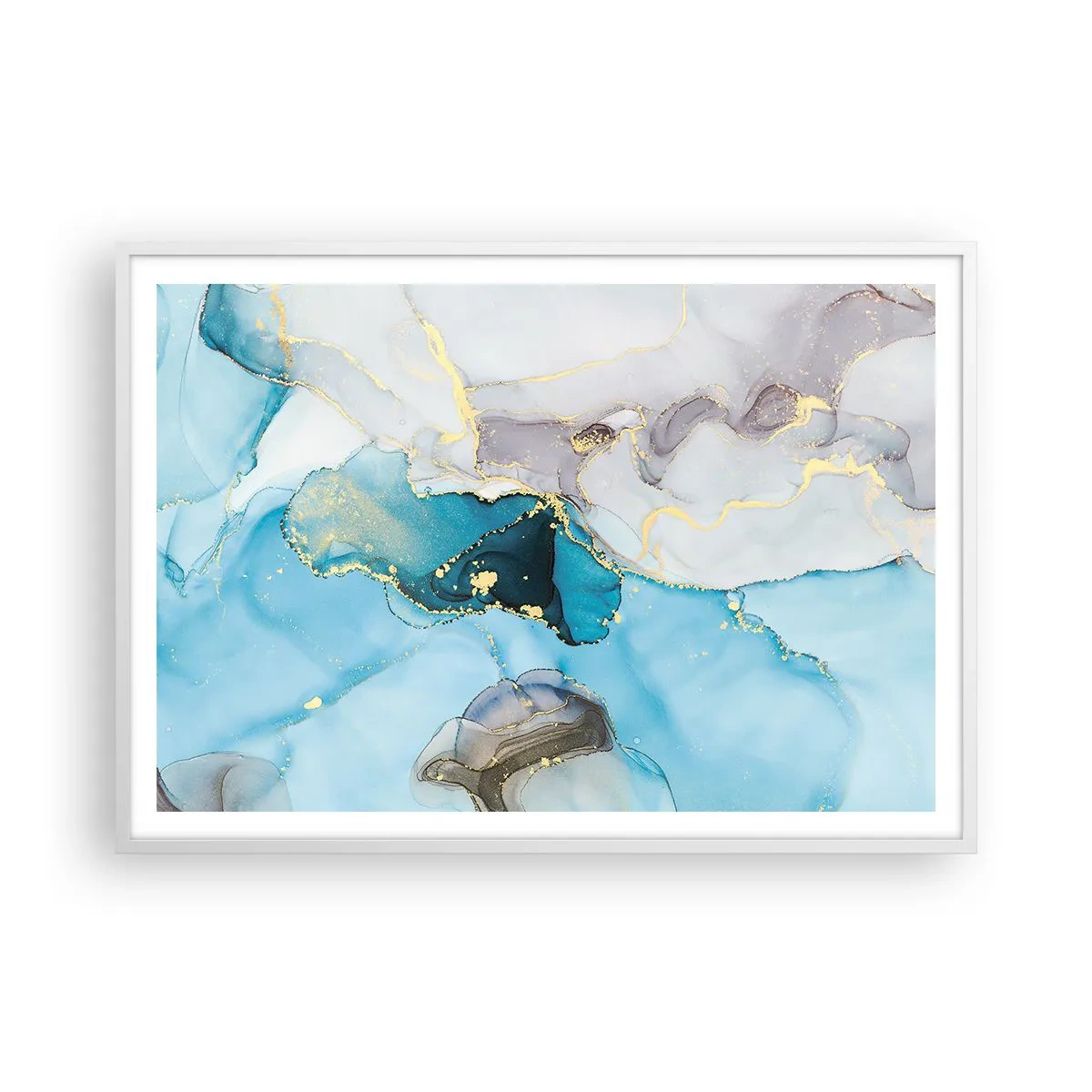Poster in einem weißen Rahmen - Eine Studie über das Zusammentreffen von Grau und Türkis - 100x70 cm