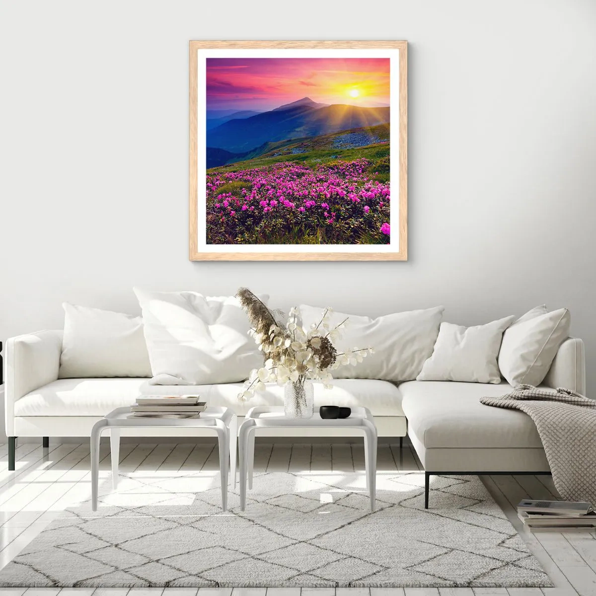 Poster in einem Rahmen aus heller Eiche - … Und drumherum duftet es nach Latschenkiefer und dem Duft von Kräutern - 30x30 cm