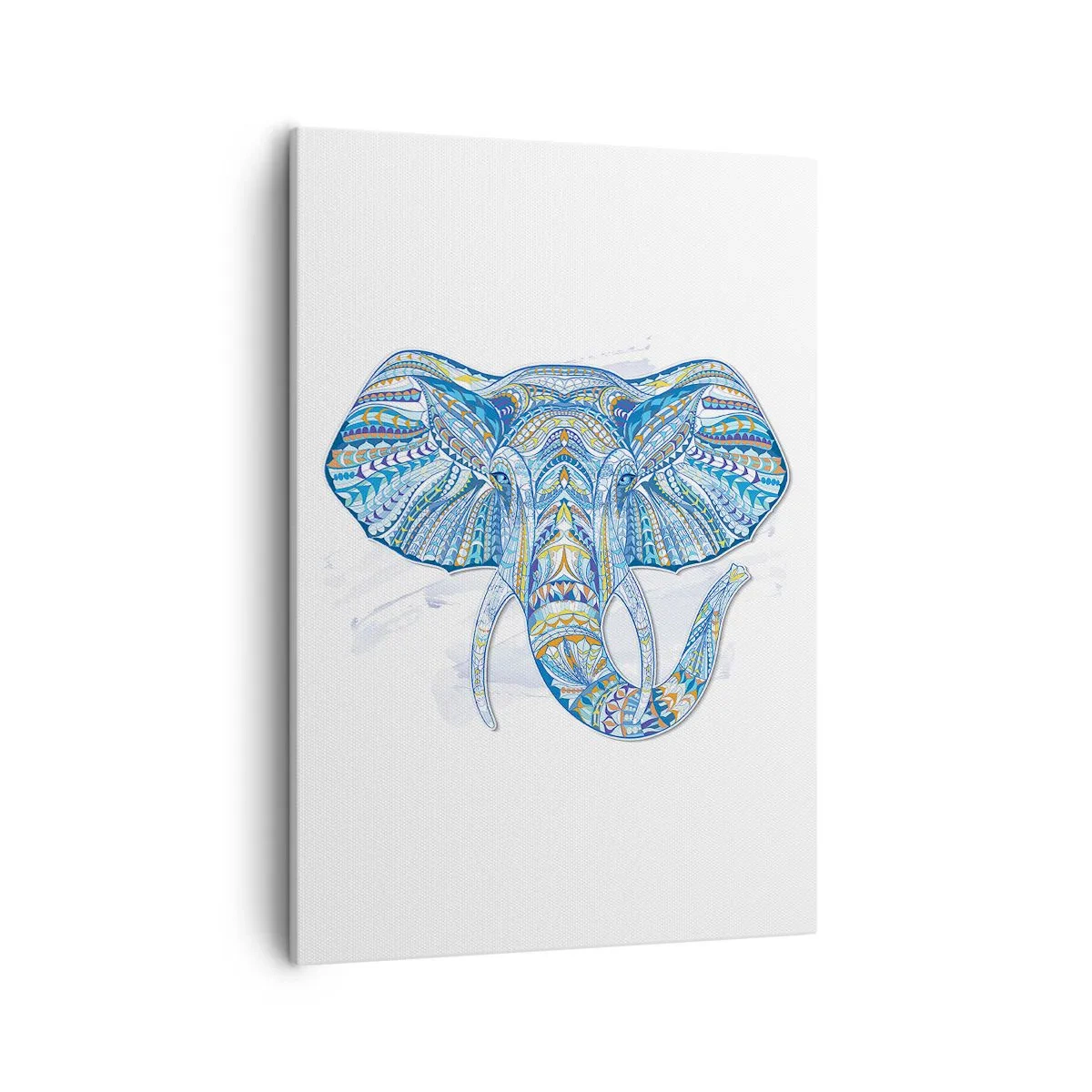 Bild auf Leinwand - Leinwandbild - Geometrischer Elefant in Blau- und Goldtönen - 50x70cm - In Gold und Blau eingelegt - Moderne Wanddekoration für Wohnzimmer und Schlafzimmer ARTTOR