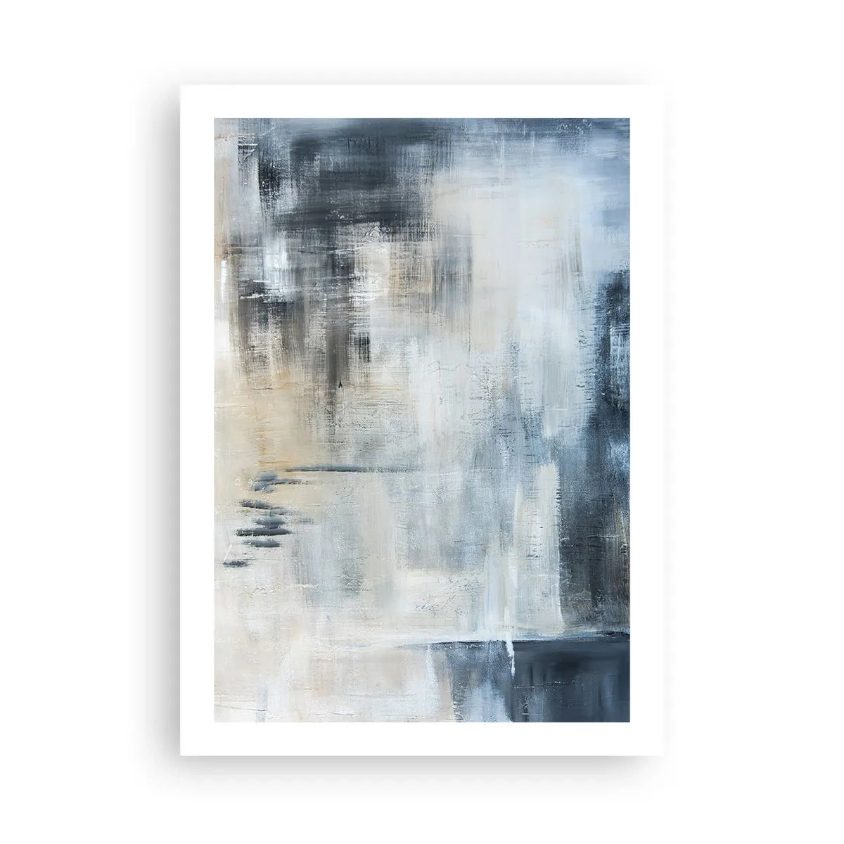 Poster - Abstrakte Komposition in Blau- und Beigetönen - 50x70cm - Hinter dem blauen Vorhang - Moderne Wanddekoration für Wohnzimmer und Schlafzimmer ARTTOR