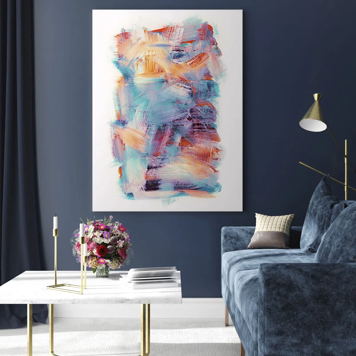 Glasbild - Bild auf glas - Bunte Pinselstriche in Pastellabstraktion - 50x70cm - Buntes Durcheinander - Moderne Wanddekoration für Wohnzimmer und Schlafzimmer ARTTOR