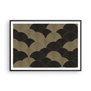 Poster in einem schwarzem Rahmen - Art-Deco-Muster mit Halbkreisen und goldenen Linien - 100x70cm - Einheit in der Vielfalt - Moderne Wanddekoration für Wohnzimmer und Schlafzimmer ARTTOR