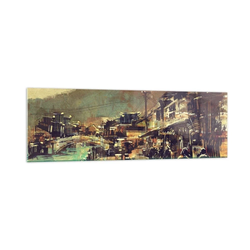 Glasbild - Bild auf glas - Eine Stadt mit einer Brücke und kunstvoll gestalteten Straßen - 160x50cm - Das Leben als Reichtum an Grau - Moderne Wanddekoration für Wohnzimmer und Schlafzimmer ARTTOR