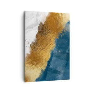 Bild auf Leinwand - Leinwandbild - Eine abstrakte Komposition in Gold-, Blau- und Weißtönen. - 50x70cm - Farben des Sommers - Moderne Wanddekoration für Wohnzimmer und Schlafzimmer ARTTOR