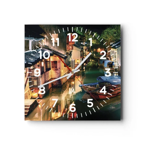 Wanduhr - Glasuhr - Ein Abend auf einer chinesischen Straße - 30x30 cm