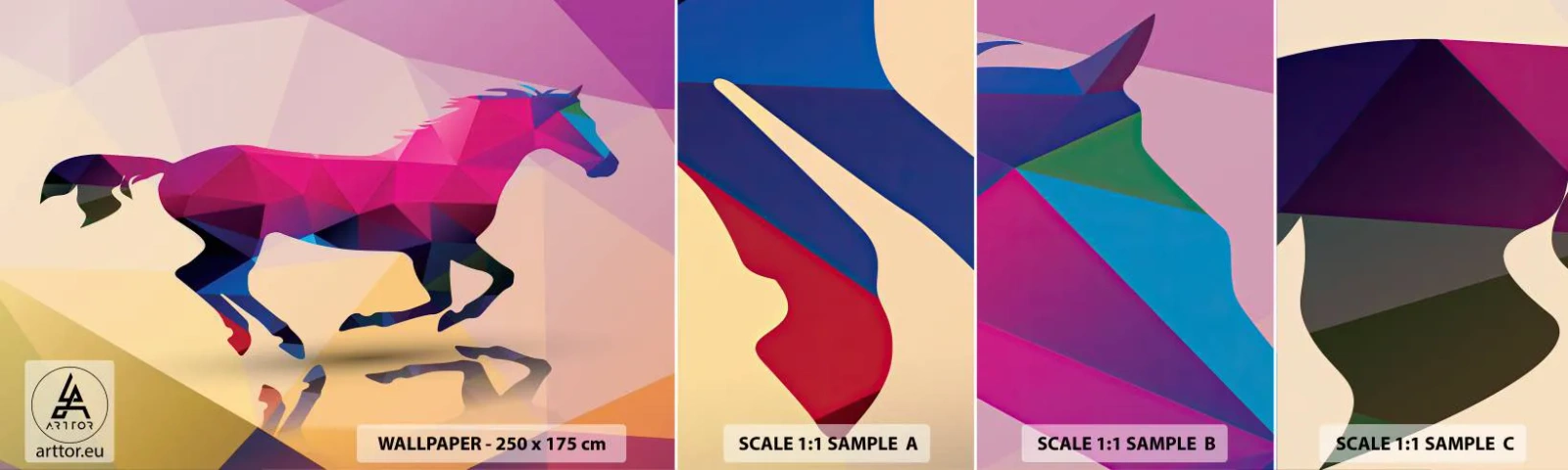 Fototapeten Muster Selbstklebend Deluxe Sticker - Kubismus lebt noch - Tiere, Pferd, Geometrische Figur - 100x30 cm