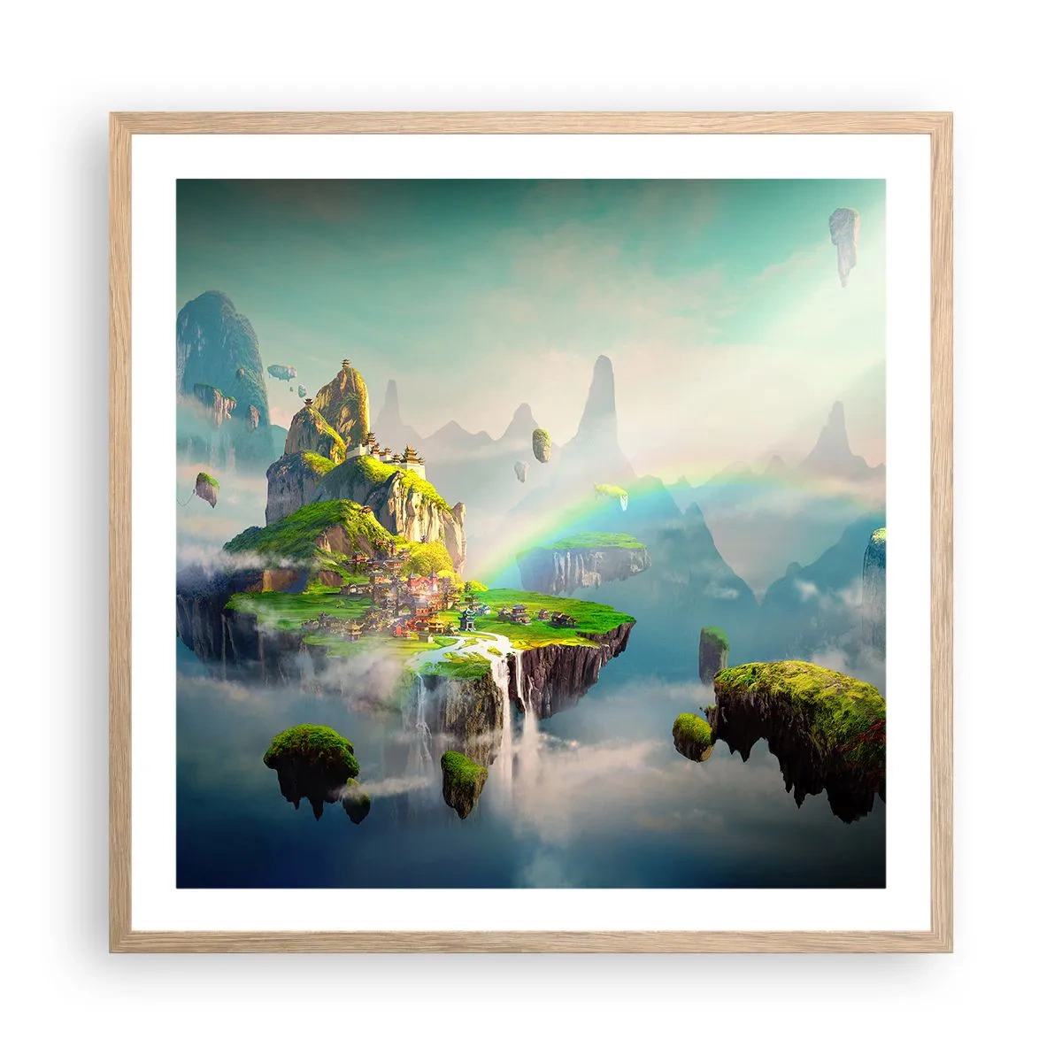 Poster in einem Rahmen aus heller Eiche - Mitten am Himmel - glückliche Inseln - 60x60 cm