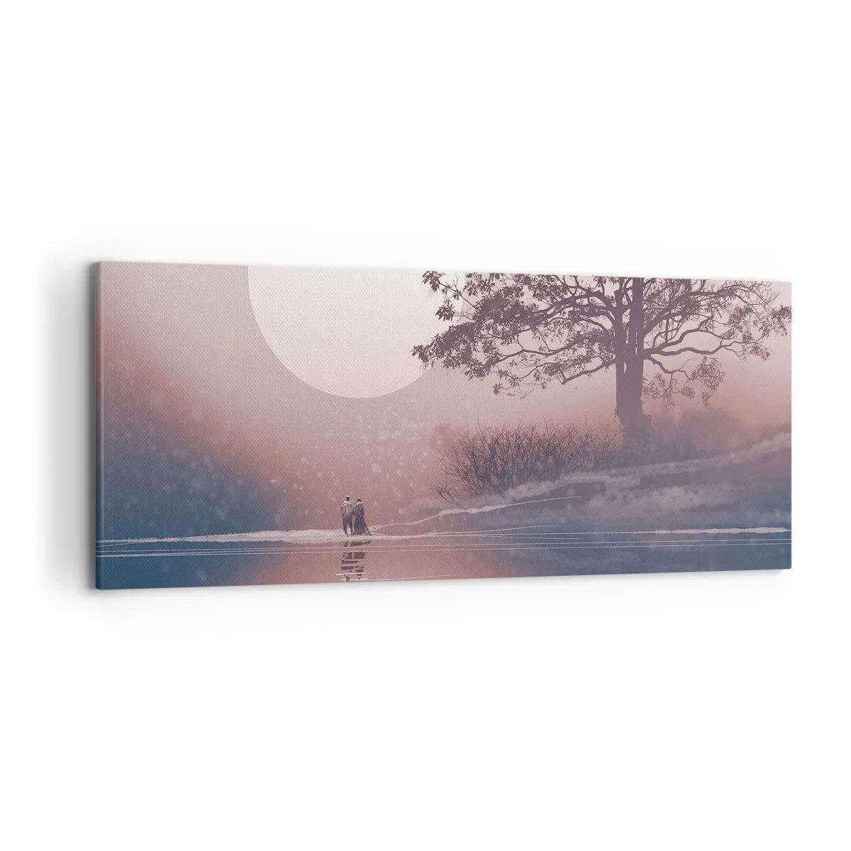 Bild auf Leinwand - Leinwandbild - Romantische Szene mit dem Mond und einem Baum am Wasser - 120x50cm - Wunder der Nacht - Moderne Wanddekoration für Wohnzimmer und Schlafzimmer ARTTOR