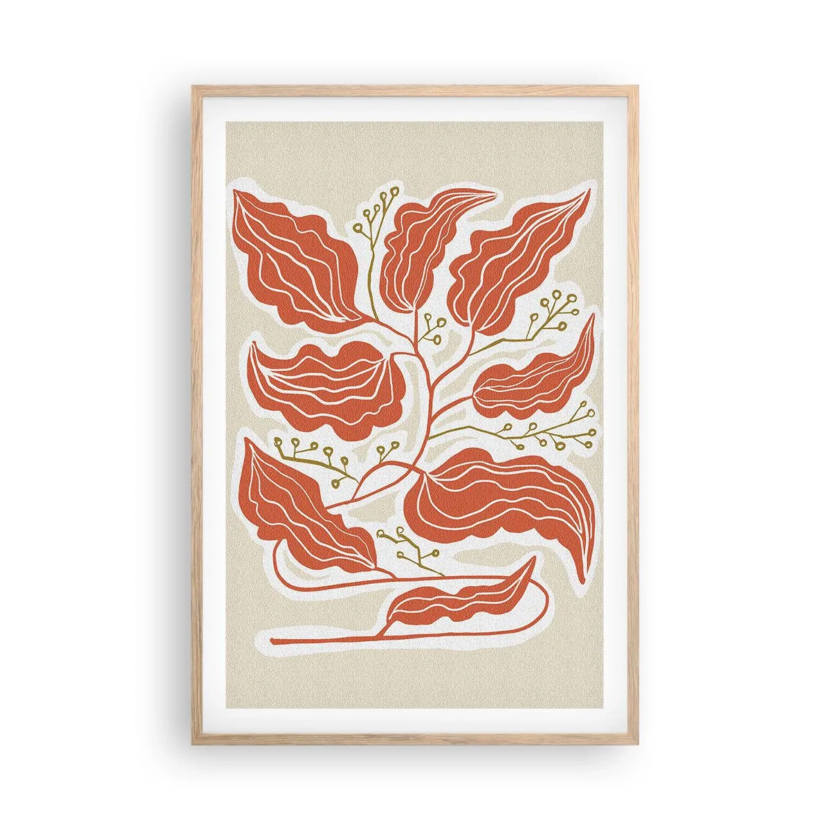 Poster in einem Rahmen aus heller Eiche - Im Folkstil und korallenartig - 61x91 cm