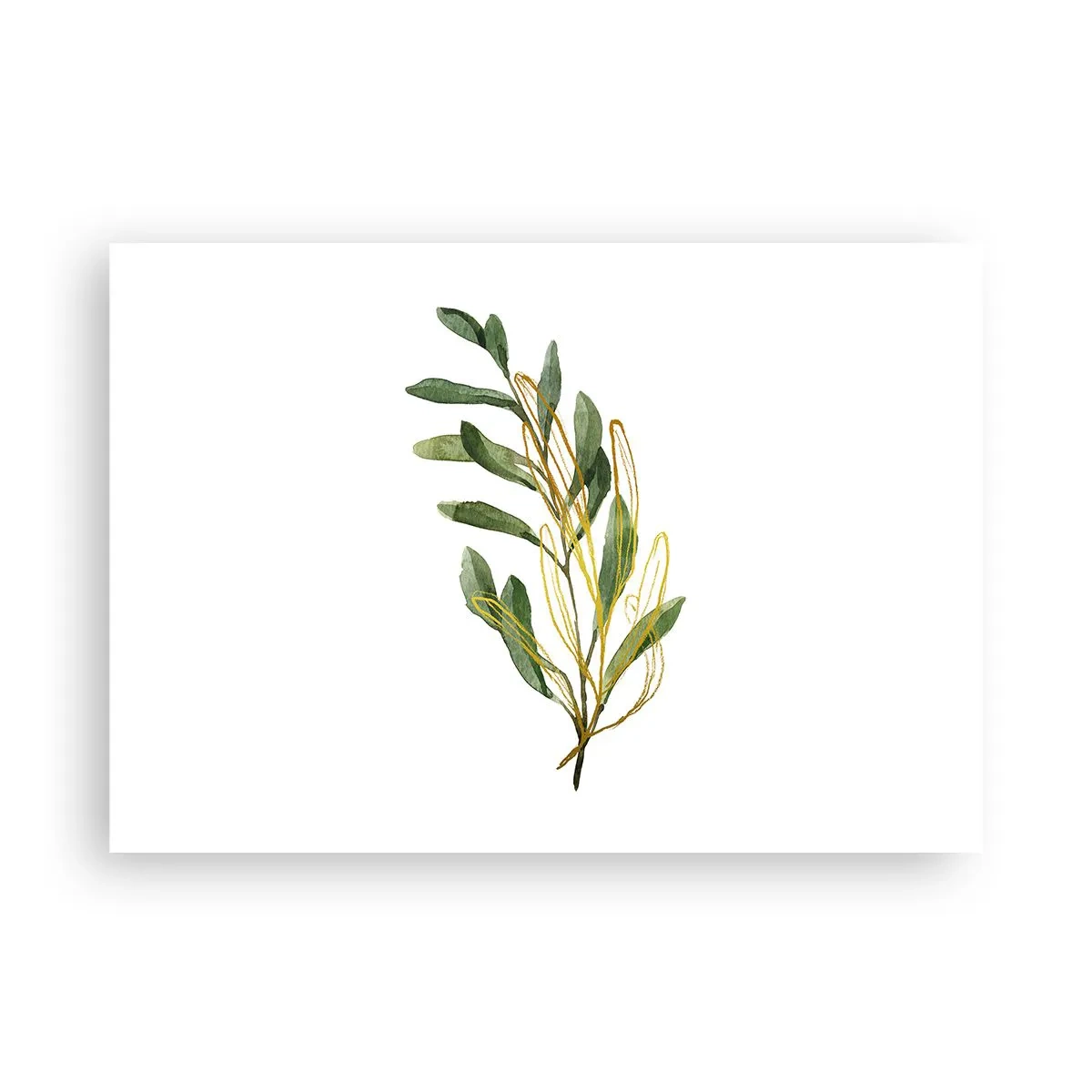 Poster - Grüner Zweig mit Blättern auf weißem Hintergrund - 100x70cm - Alles was gut ist - Moderne Wanddekoration für Wohnzimmer und Schlafzimmer ARTTOR