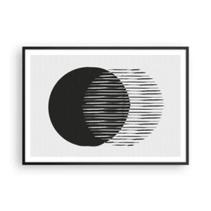 Poster in einem schwarzem Rahmen - Zwei überlappende Kreise mit schwarzen und weißen Linien - 100x70cm - Sein Alter Ego - Moderne Wanddekoration für Wohnzimmer und Schlafzimmer ARTTOR