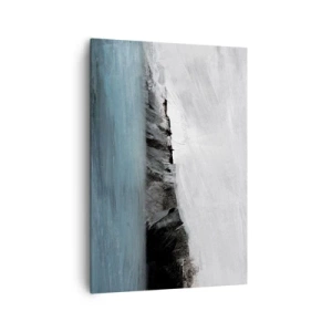 Bild auf Leinwand - Leinwandbild - Abstrakte Landschaft mit Wasser und felsigem Ufer - 70x100cm - Wasser – Erde: Kampf der Naturelemente - Moderne Wanddekoration für Wohnzimmer und Schlafzimmer ARTTOR