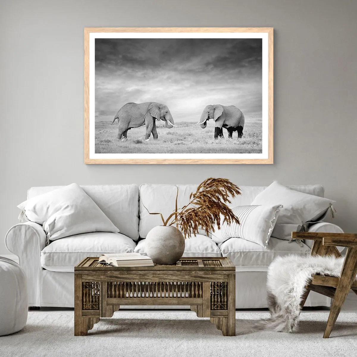 Poster in einem Rahmen aus heller Eiche - Grau ist schön - 91x61 cm