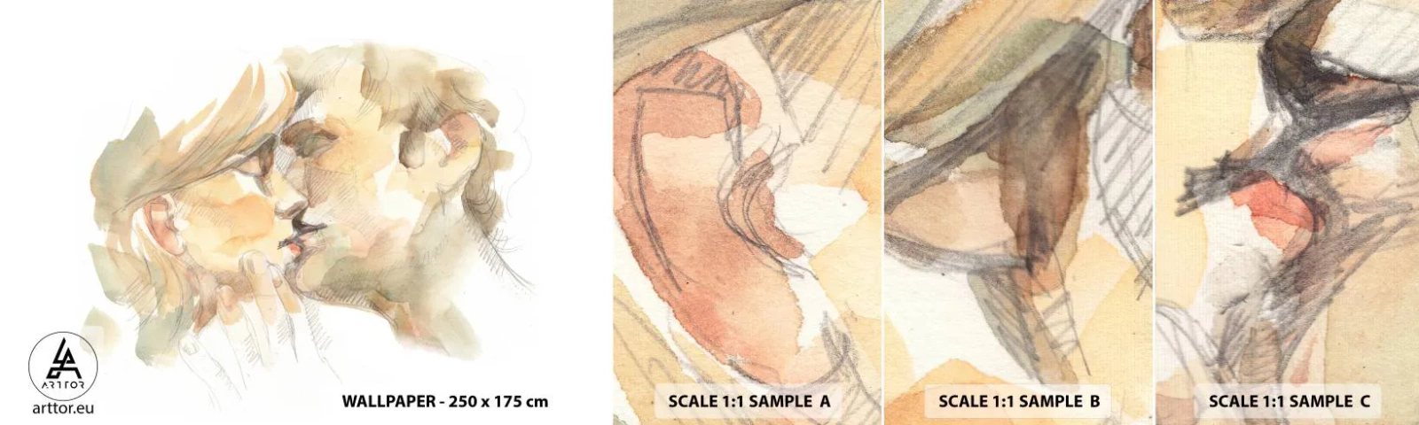 Fototapetenmuster Standard Eco - Hälfte gefunden? - Verliebtes Pärchen, Kuss, Stück - 100x30 cm
