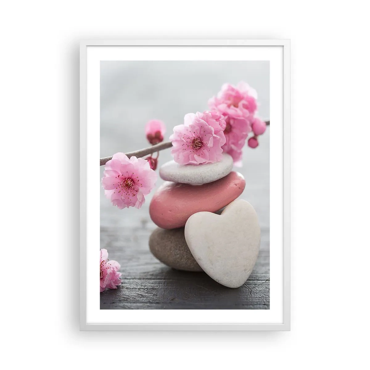 Poster in einem weißen Rahmen - Glückseligkeit mit einer Kirschblüte - 50x70 cm