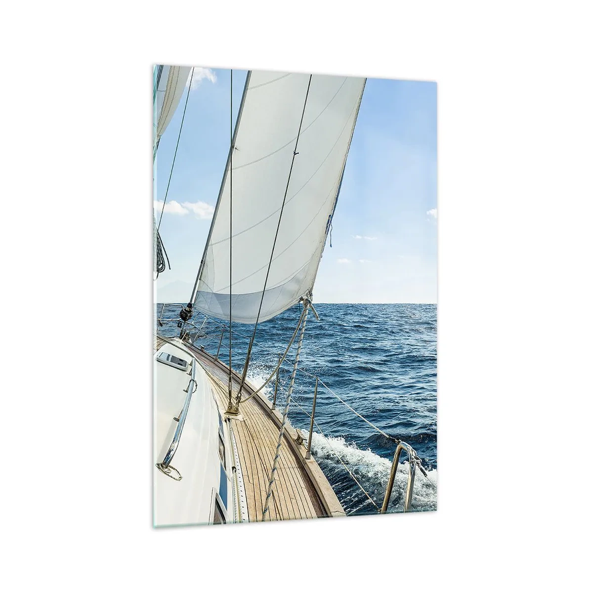 Glasbild - Bild auf glas - Ein Segelboot auf ruhiger See unter blauem Himmel - 70x100cm - Ahoi, Abenteuer - Moderne Wanddekoration für Wohnzimmer und Schlafzimmer ARTTOR