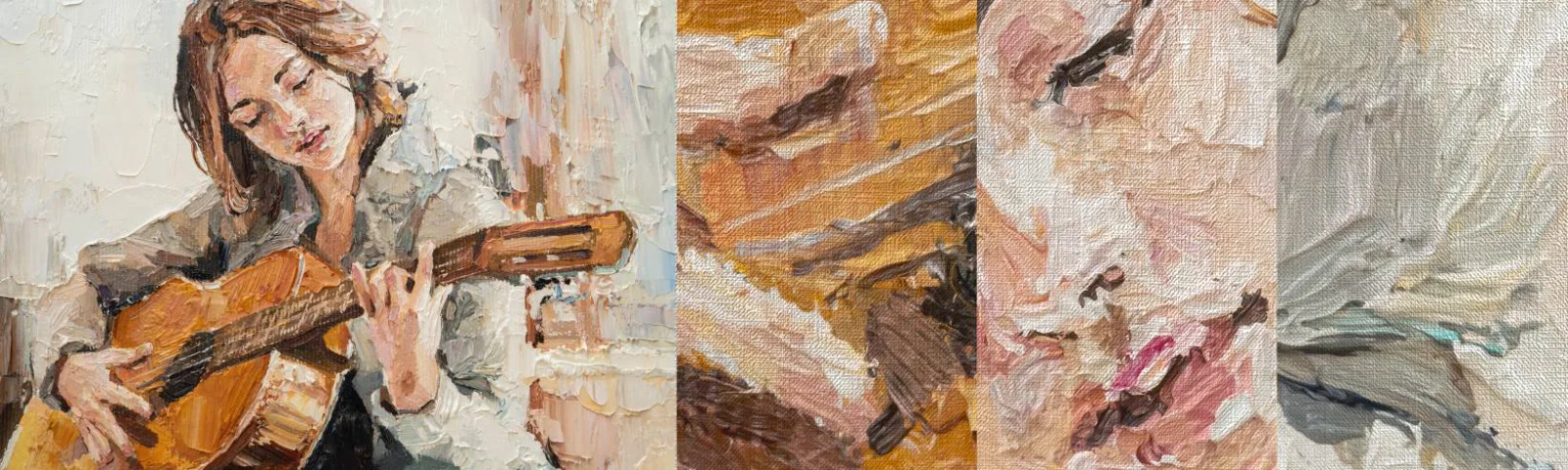 Fototapeten Muster Premium Canvas - Konzert für Gitarre und Mädchenherz - Gitarre, Musik, Mädchen - 100x30 cm