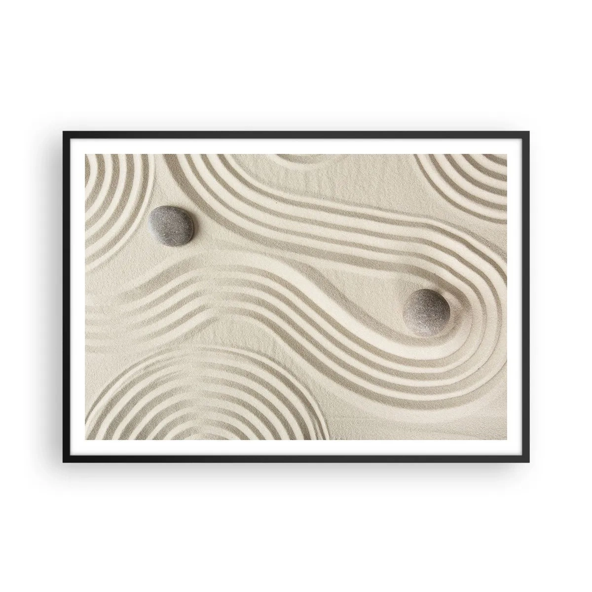 Poster in einem schwarzem Rahmen - Minimalistisches Zen-Design mit Sand und Steinen - 100x70cm - Ein Hauch von Wärme - Moderne Wanddekoration für Wohnzimmer und Schlafzimmer ARTTOR