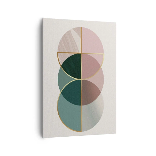 Bild auf Leinwand - Leinwandbild - Eine abstrakte Komposition aus geometrischen Formen und goldenen Linien. - 70x100cm - Ein Rad hinter dem anderen… - Moderne Wanddekoration für Wohnzimmer und Schlafzimmer ARTTOR