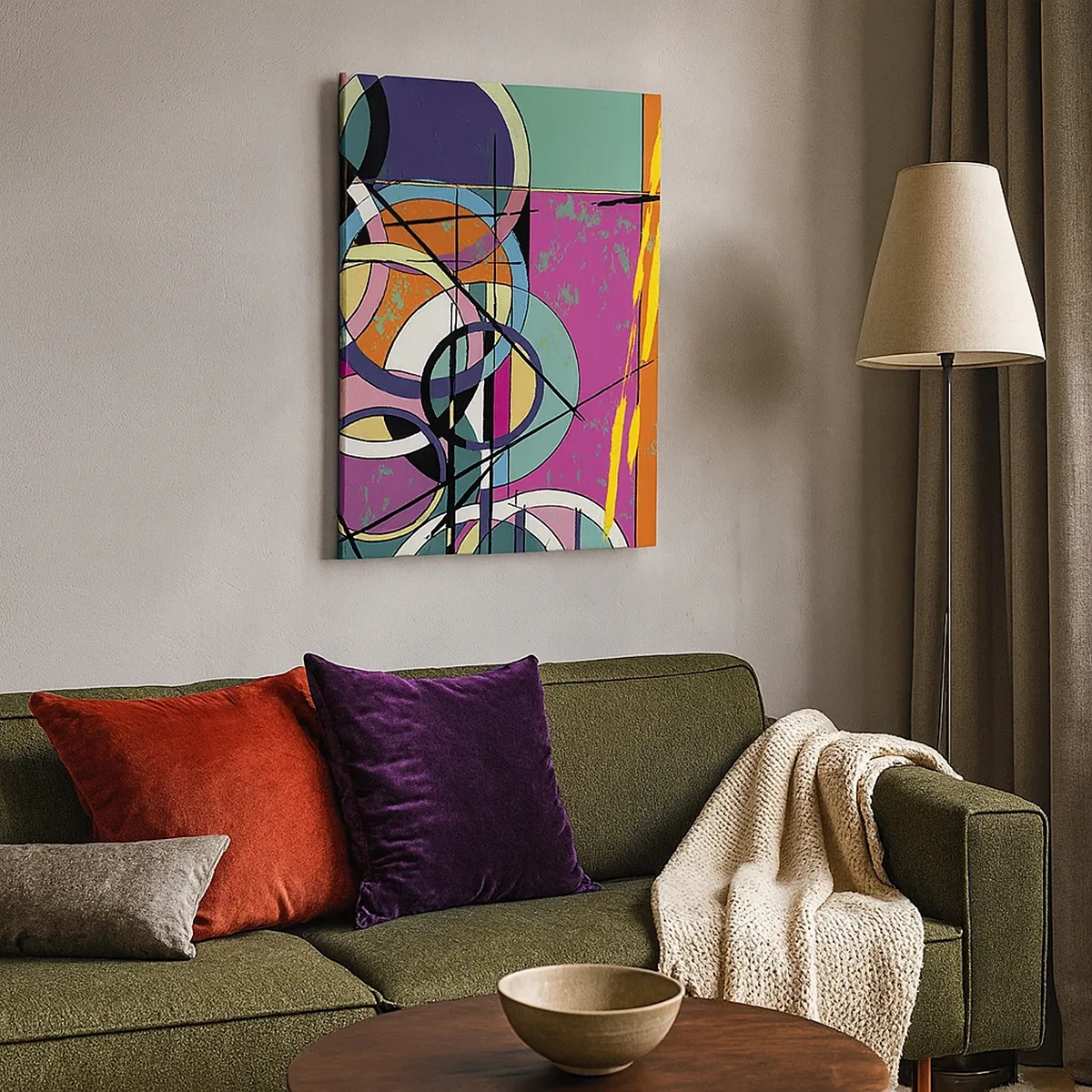 Bild auf Leinwand - Leinwandbild - Bunte Abstraktion mit geometrischen Kreisen - 50x70cm - Rad für Rad - Moderne Wanddekoration für Wohnzimmer und Schlafzimmer ARTTOR