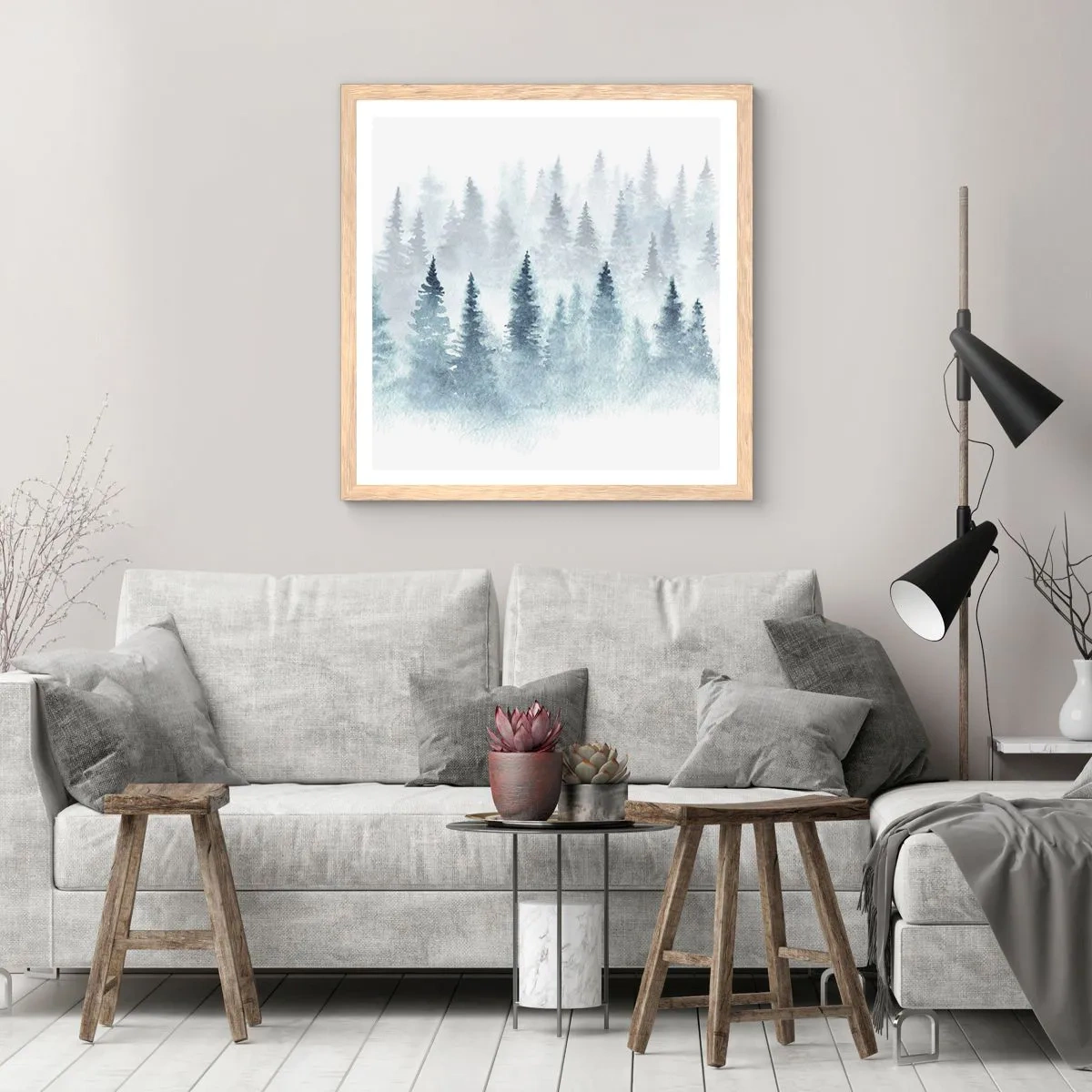 Poster in einem Rahmen aus heller Eiche - In Nebel gehüllt - 60x60 cm