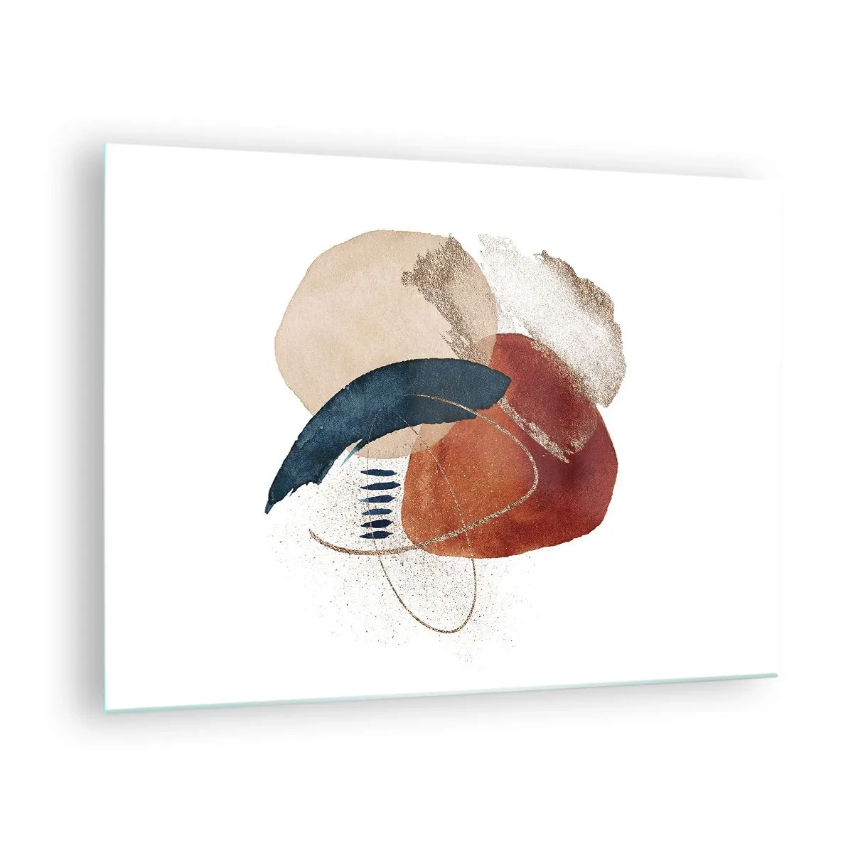 Glasbild - Bild auf glas - Eine abstrakte Komposition in warmen Farbtönen mit Wasserelementen. - 70x50cm - Ovale Komposition - Moderne Wanddekoration für Wohnzimmer und Schlafzimmer ARTTOR